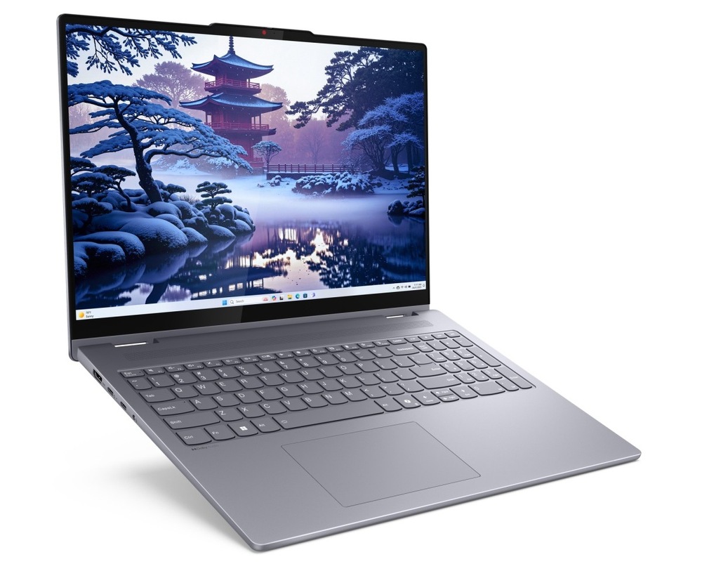 Notebook Lenovo IdeaPad 5 2 in 1 16IAL10 šedý Otevřený a zapnutý notebook Lenovo IdeaPad 5 2 in 1 16IAL10 otočený doprava