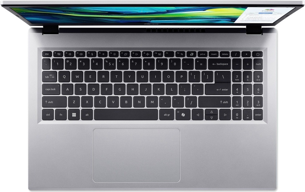 Notebook Acer Aspire Go 15 (AG15-44P-R9RH) stříbrný Pohled shora na notebook Aspire Go 15 s numerickým blokem