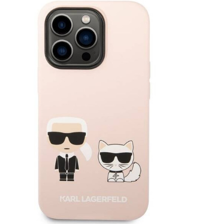 Kryt na mobil Karl Lagerfeld and Choupette Liquid Silicone na Apple iPhone 14 Pro Max růžový KLGKLHCP14XSSKCI