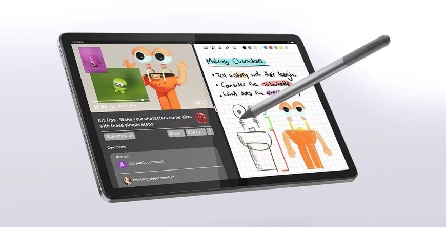 Rozdělení displeje na video s tutoriálem a funkci malování v tabletu Lenovo Tab K11 Gen 2