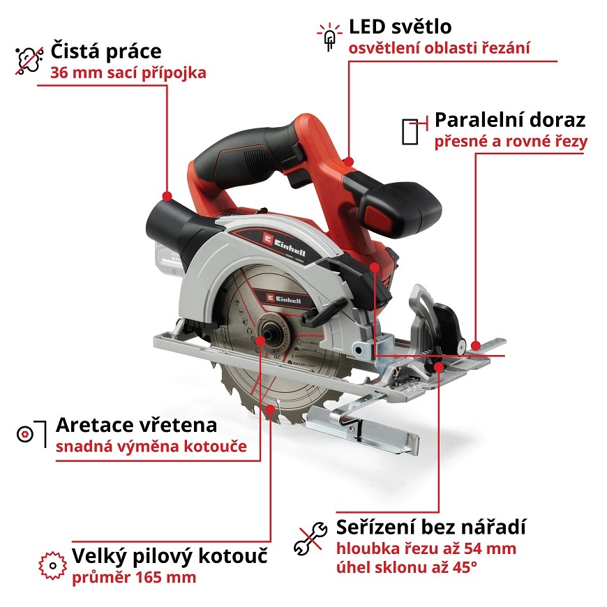 Okružní pila Einhell TE-CS 18/165-1 Li (bez baterie) 4331207 Okružní pila Einhell TE-CS 18/165-1 Li (bez baterie) 4331207
