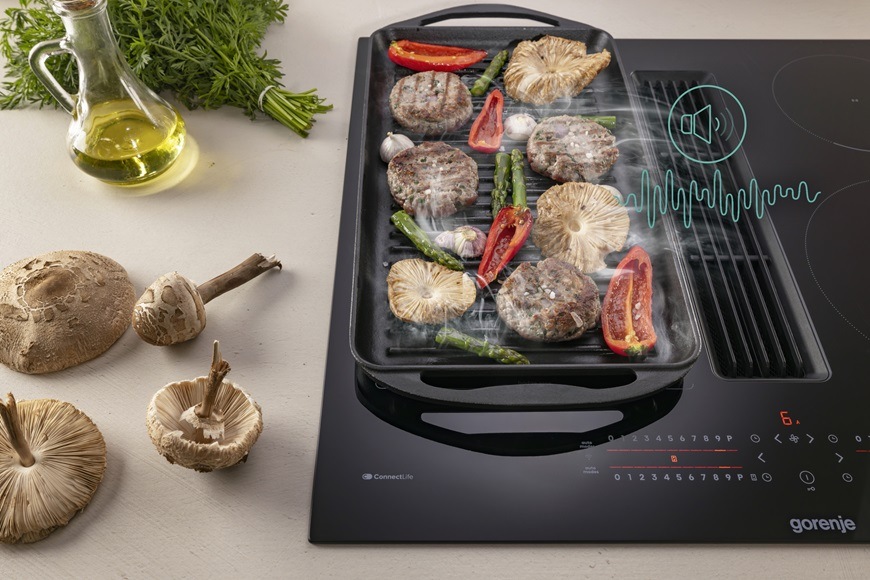 Indukční varná deska s odsáváním Gorenje G600 GEH8432BSCWF černá Indukční varná deska Gorenje GEH8432BSCWF se zabudovaným odsáváním par, černá, 2 v 1, vysoký výkon a nízká hlučnost