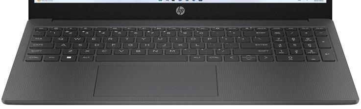 Notebook HP 15-fd0682nc + Game Pass předplatné na 3 měsíce šedý Detail klávesnice a touchpadu na HP 15-fd0682nc