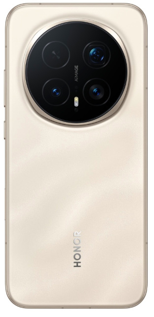 Zadní strana mobilního telefonu HONOR Magic8 Pro ve zlaté barvě s kruhovým modulem fotoaparátu