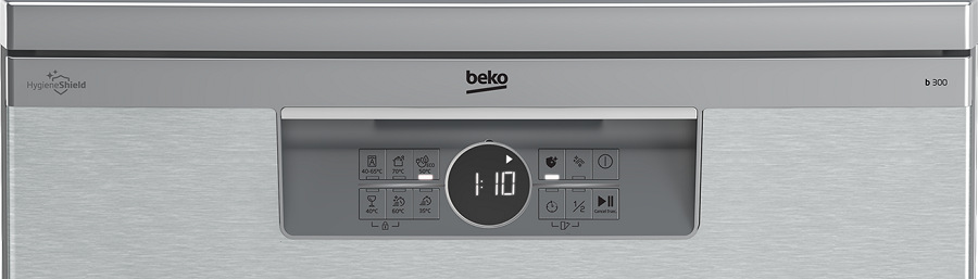 Myčka nádobí Beko Beyond BDFN26430X nerez Detail ovládacího panelu myčky nádobí Beko