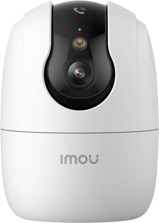 IP kamera Imou Ranger 2 Pro v bílém provedení má kompaktní otočnou konstrukci s černým čelním panelem. V přední části je vidět objektiv, přisvětlovací LED dioda, stavová kontrolka a logo Imou na těle kamery.