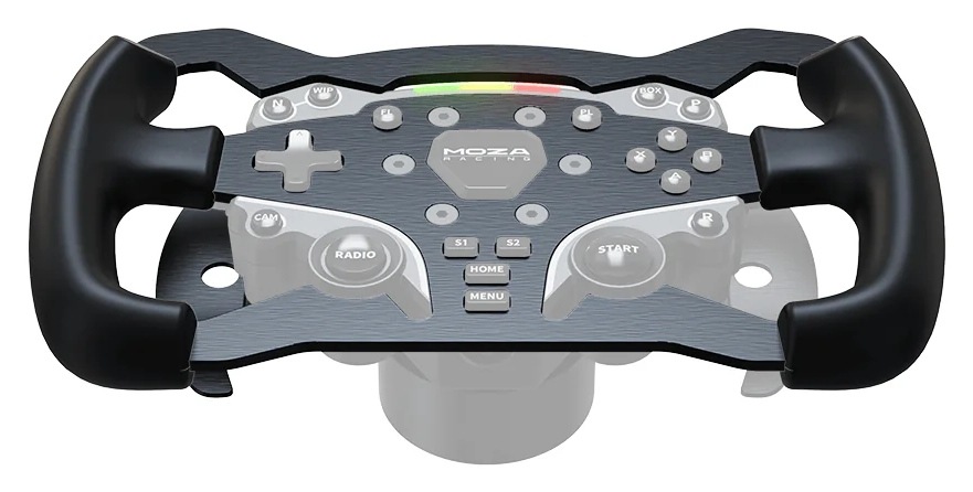 Věnec volantu Moza Racing ES Formula Wheel Mod hliník Volant závodní hry s různými tlačítky a ovládacími prvky.