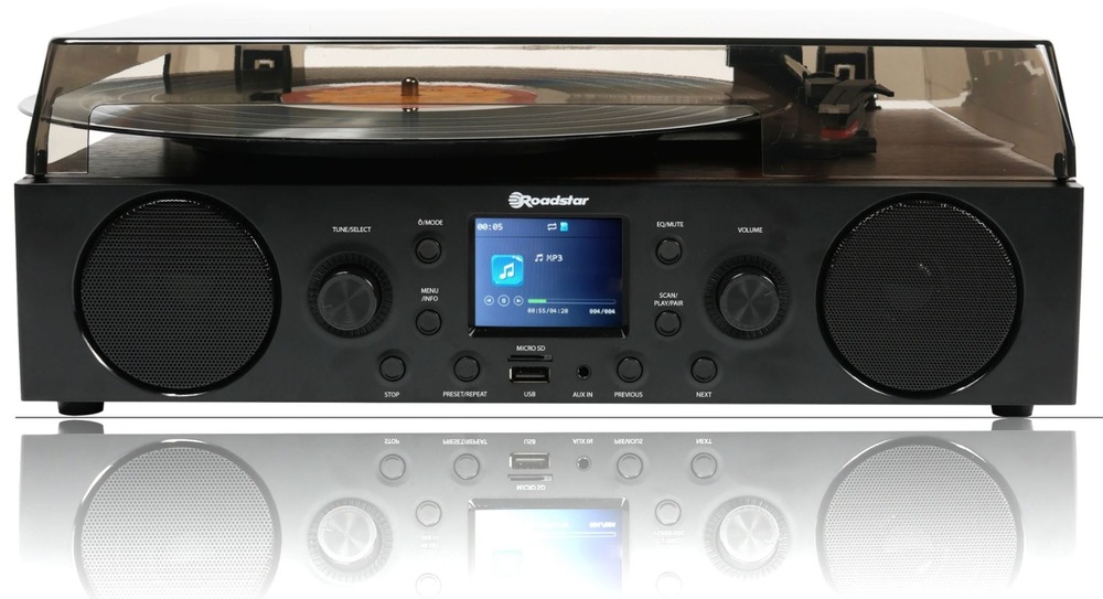 Detail gramofonu Roadstar z přední strany