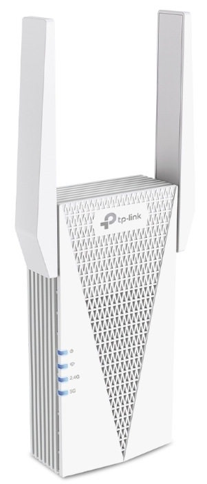 Wi-Fi extender TP-Link RE715X Wi-Fi 6 AX3000 bílý Boční pohled na Wi-Fi extender TP-Link RE715X s LAN portem a ovládacími prvky