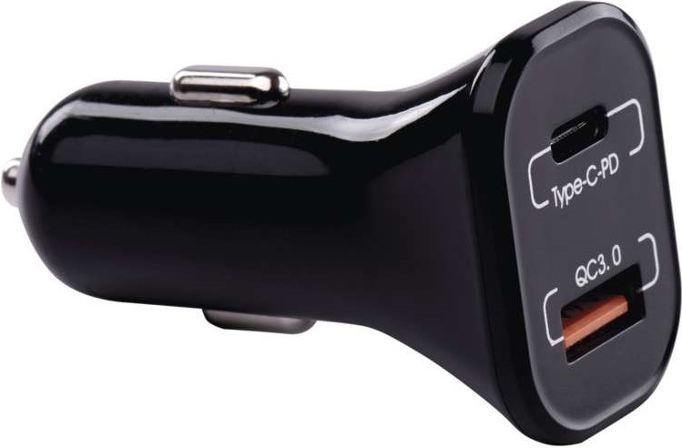 Adaptér do auta EMOS USB QC 3.0, USB-C PD, 1,5–3,0A (18W) max. černý EMOS V0220