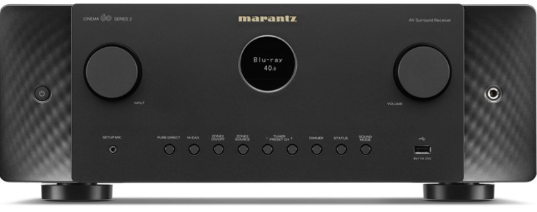 Černý AV receiver Marantz Cinema 60 DAB S2 s displejem a ovládacími prvky na předním panelu