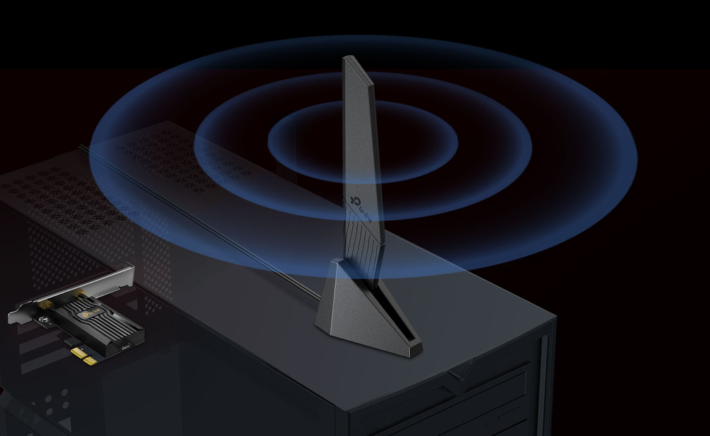 Wi-Fi adaptér TP-Link Archer TXE73E AXE5400 černý Flexibilní vícesměrové antény umožňují optimální umístění a rozšíření pokrytí Wi‑Fi signálem