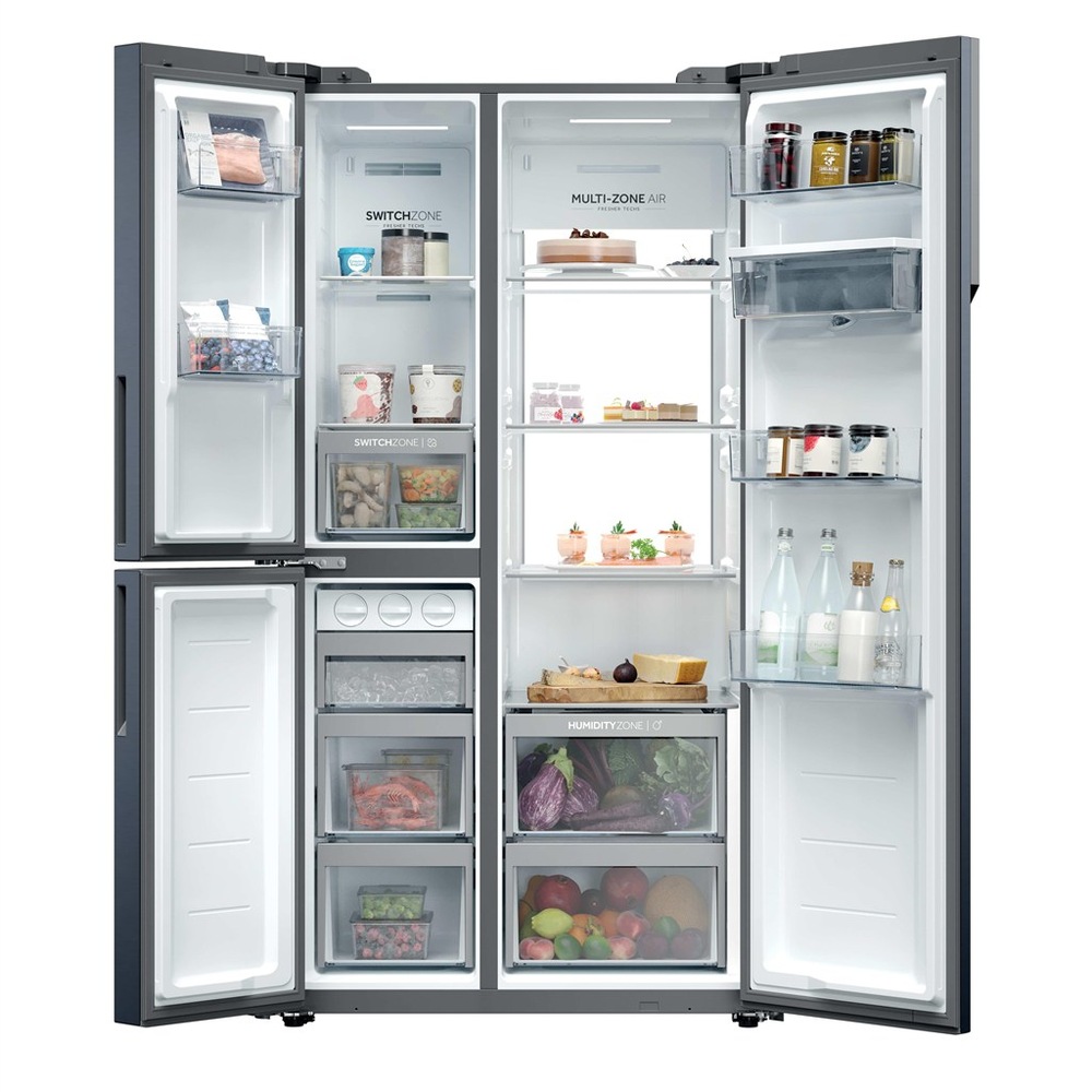 Americká lednice Haier HSPR79F18DWMB černá Chladnička americká Haier HSPR79F18DWMB plně otevřená interiér