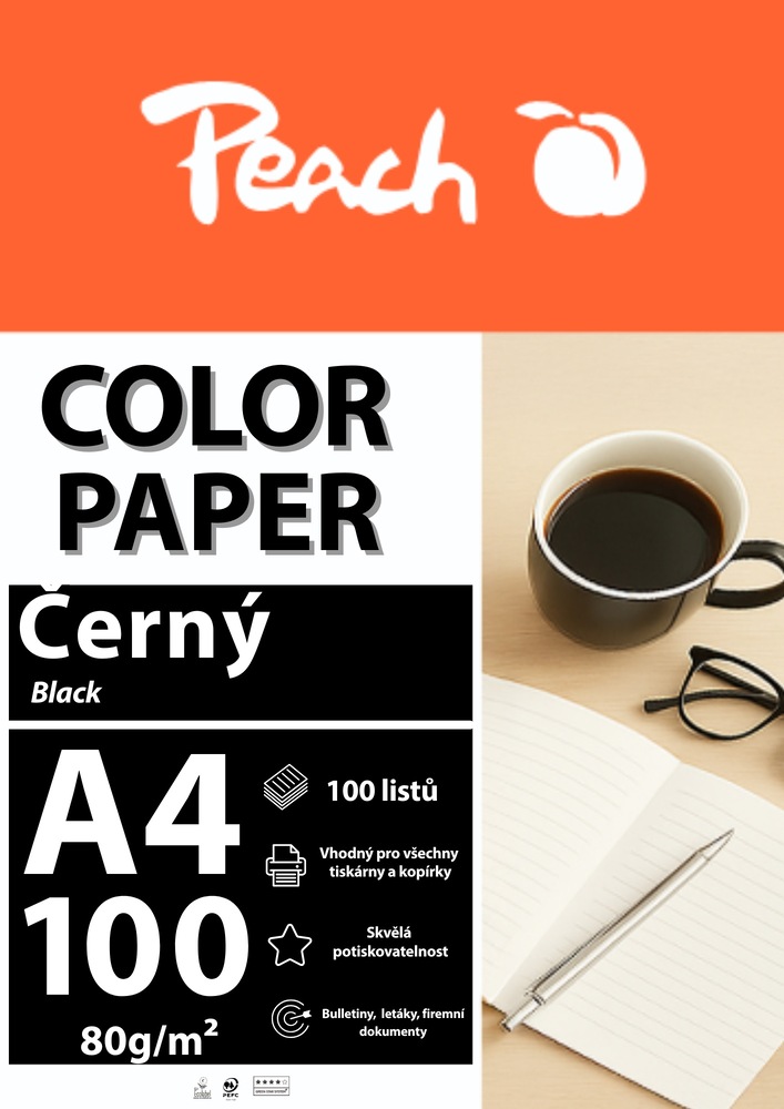Papíry do tiskárny Peach Color A4 - 100 listů černé Papíry do tiskárny Peach Color A4 - 100 listů černé