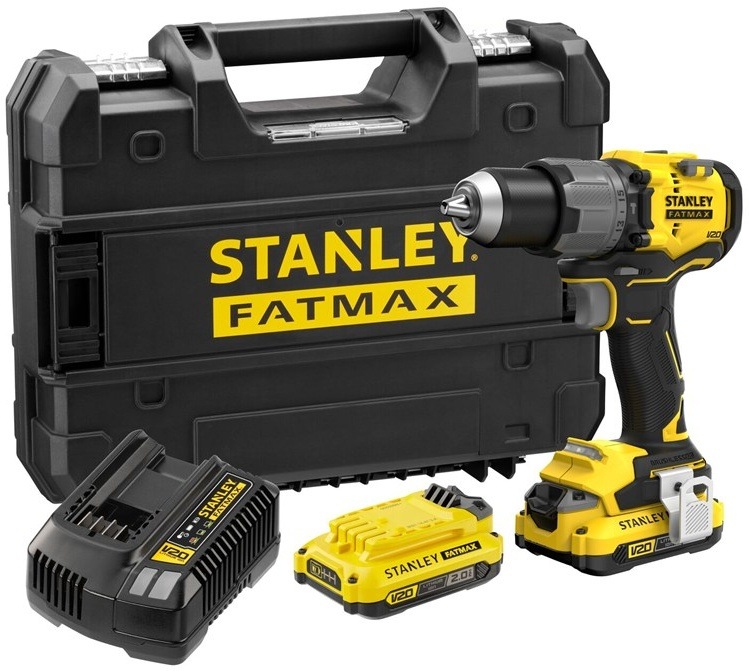 Aku vrtačka Stanley FatMax s 2 bateriemi 2Ah, nabíječkou a kufrem.