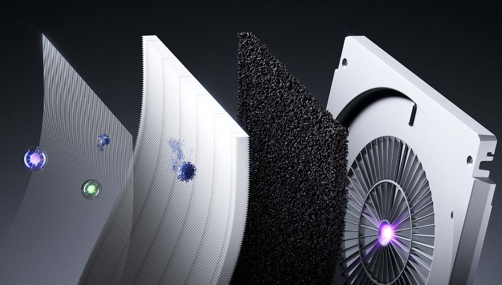 Čistička vzduchu Xiaomi Mijia Smart Air Purifier Max bílá čtyři vrstvy filtračního systému zachytí mikroskopické i větší částice.