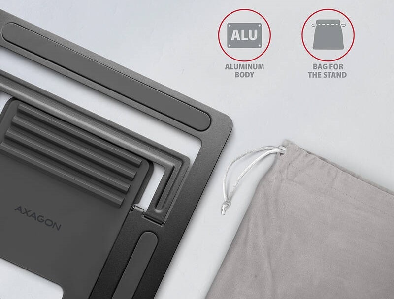 Stojánek Axagon kovový, pro notebooky 10" - 17,3", 4 nastavitelné úhly antracitový Stojánek Axagon kovový, pro notebooky 10" - 17,3", 4 nastavitelné úhly antracitový