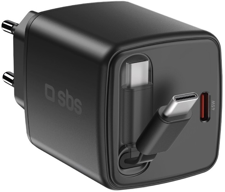 Nabíječka do sítě SBS USB-C, PD s výkonem 45 W a integrovaným USB-C kabelem o délce 0,75 m