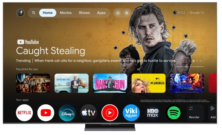 Televize TCL 55Q7D PRO Chytrá televize TCL s Google TV, přehledné rozhraní s aplikacemi jako Netflix, YouTube, Disney+ a dalšími streamovacími službami.