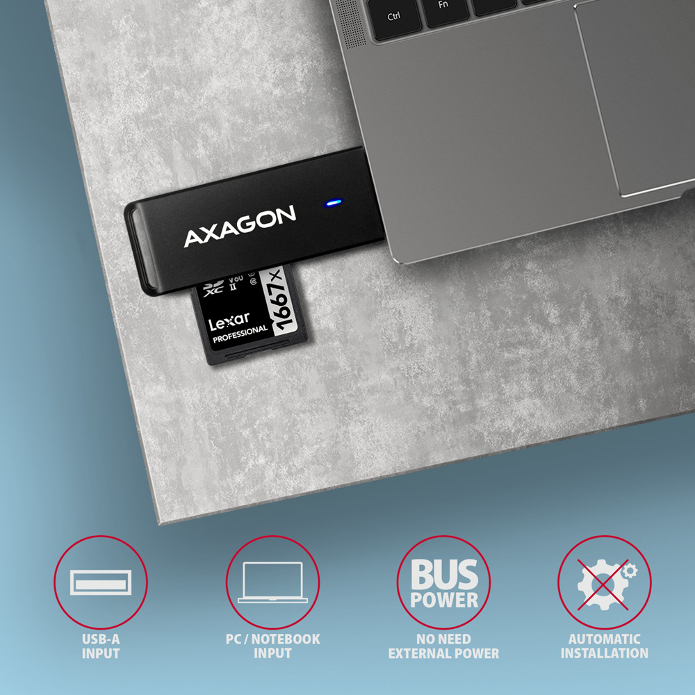 Axagon Card Reader USB-A 3.2 Gen 1 těží i z univezální kompatibility
