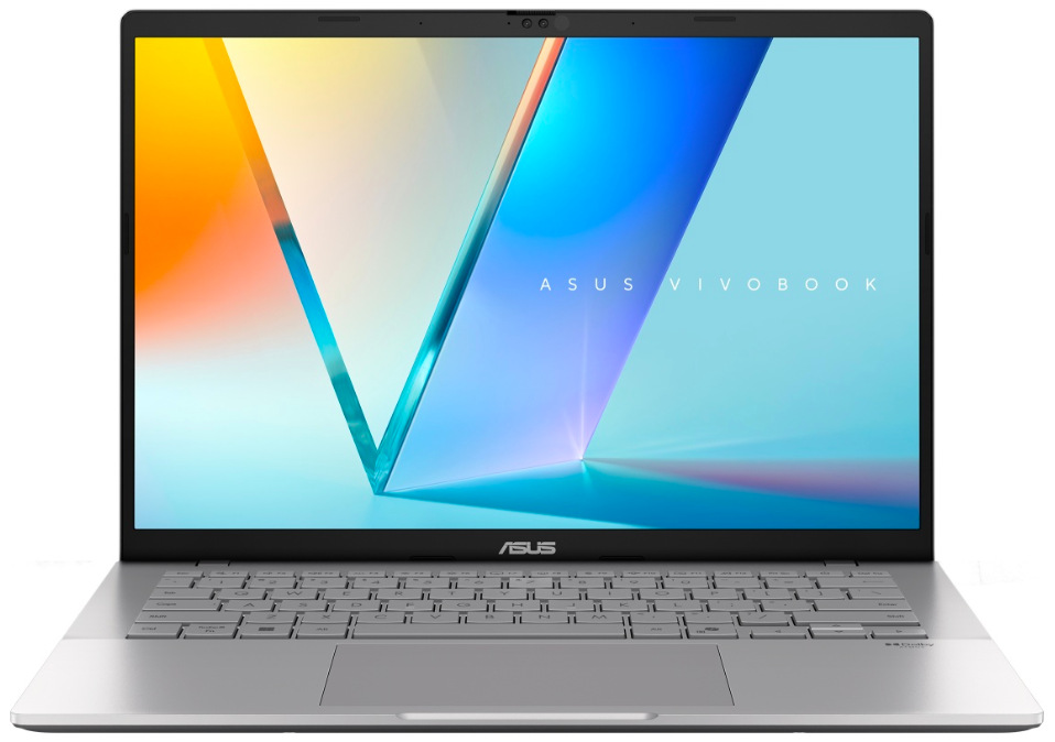 Čelní pohled na ASUS Vivobook S14 s OLED displejem a FHD infračervenou kamerou