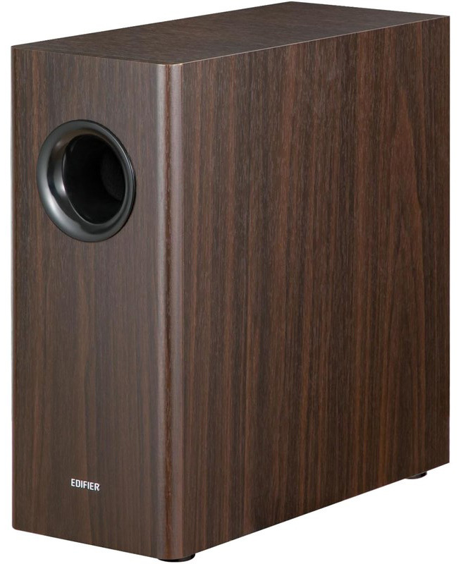 Subwoofer Edifier T5s s hlubokými a vyváženými basy, hnědá barva