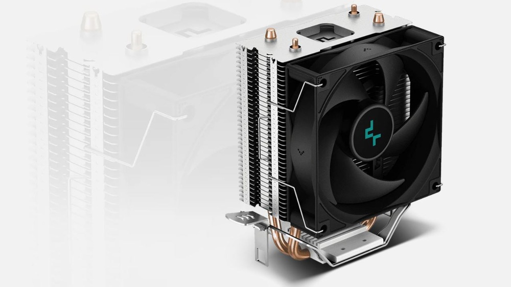 Chladič CPU DeepCool AG200 černý Černý chladič procesoru s velkým ventilátorem a několika hliníkovými žebry. Má elegantní a moderní design s důrazem na efektivní chladicí technologii.