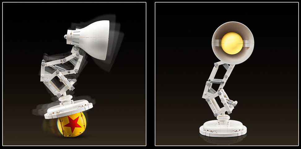 Stavebnice LEGO® Ideas 21357 Disney Pixar Luxo Jr. Luxo Jr. lze vystavit v různých pózách, například na míčku Pixar, jako by ho právě vyfukoval.