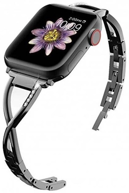 Řemínek WG úzký, kovový, na Apple Watch 42/44/45/49 mm černý