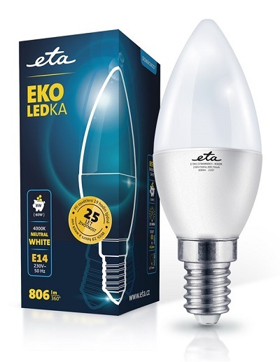 Žárovka LED ETA EKO LEDka svíčka 8W, E14, neutrální bílá