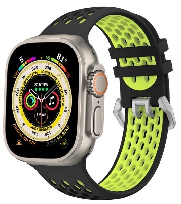 Řemínek Cubenest Silicone Sport na Apple Watch 42/44/45/Ultra 49 mm černý/žlutý