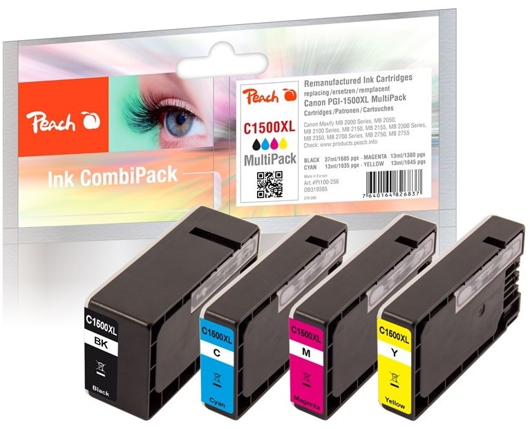 Inkoustová náplň Peach Canon PGI-1500XL, MultiPack, 1x37/3x13 ml - CMYK