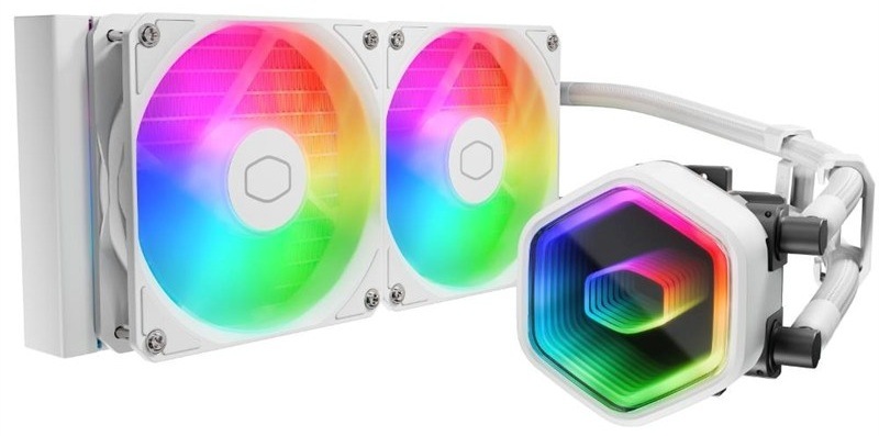 Vodní chladič Cooler Master MasterLiquid 240 Core II se dvěma ventilátory, bílá barva