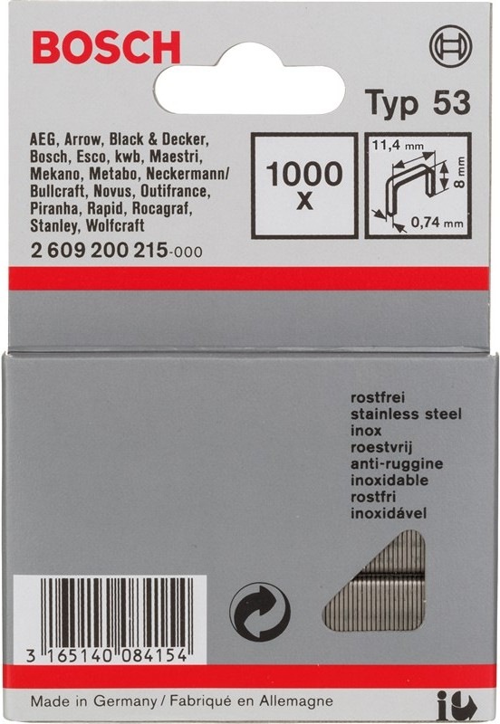 Sponky do sponkovačky Bosch 2.609.200.215 v počtu 1 000 ks