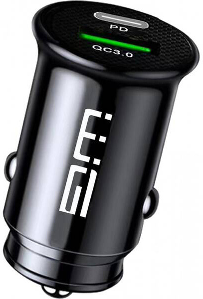 Adaptér do auta WG 1x USB QC 3.0 18W, 1x USB-C PD 20W černý