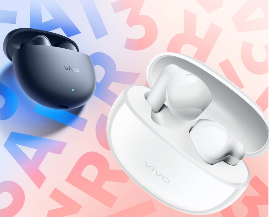 Sluchátka vivo Buds Air3 bílá Detail sluchátek Vivo Buds Air3 ve dvou barevných variantách