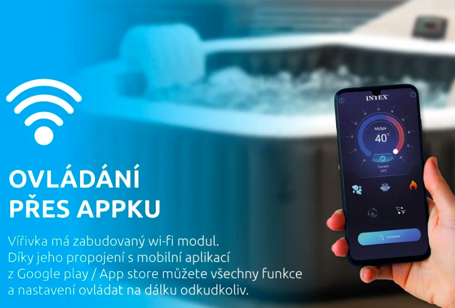 Vířivka Intex 28440 Ovládání vířivky Intex PureSPA Greywood Deluxe™ přes mobilní aplikaci pomocí Wi-Fi