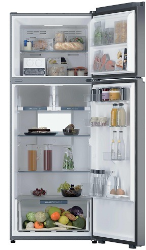 naplněná chladnička haier HPR5718DNMX s otevřenými dveřmi