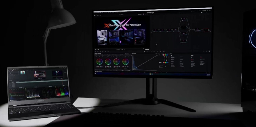 Herní monitor GIGABYTE M27Q3 černý Detail monitoru v herní základně.