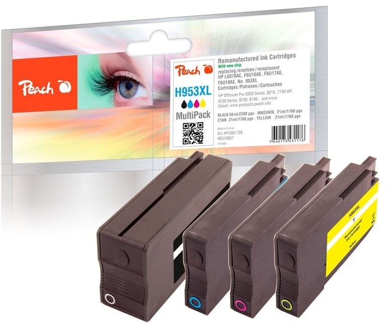 Inkoustová náplň Peach HP 953XL, MultiPack, 1x59, 3x27 ml - CMYK