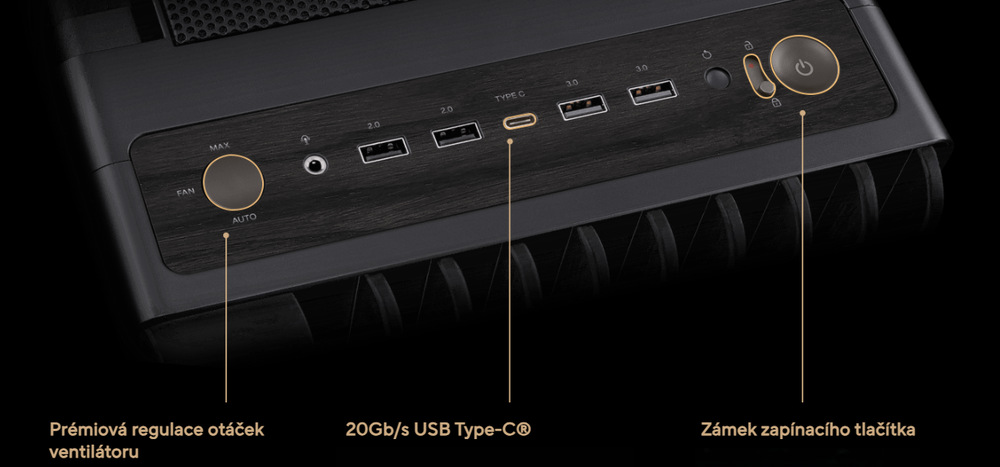 Case Asus ProArt PA602 WALNUT WOOD MODERN METAL černá Asus ProArt PA602 má praktické ovládací prvky na čelním panelu