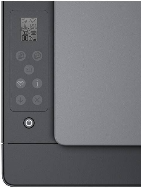 Tiskárna multifunkční HP Smart Tank 581 černá Detail ovládacího panelu tiskárny HP Smart Tank 581 s ikonami.