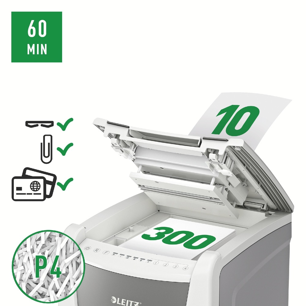 Skartovač Leitz IQ Autofeed Office 300 P4 bílý Skartovač Leitz IQ Autofeed Office 300 P4 bílý