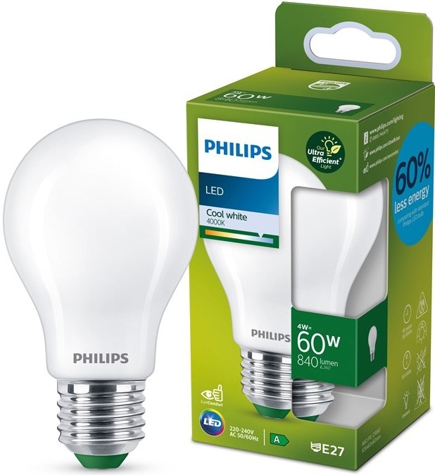 Žárovka LED Philips 60W, A60, E27, neutrální bílá