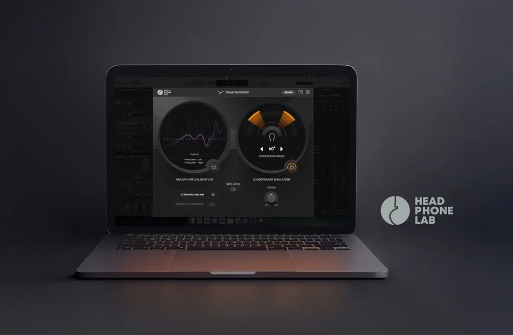 Notebook se zapnutou aplikací Beyerdynamic HEADPHONE LAB