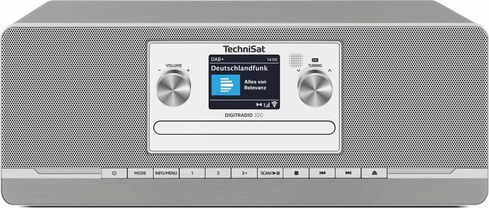 Radiopřijímač s DAB+ TechniSat DIGITRADIO 320 stříbrný Pohled zepředu na TechniSat DIGITRADIO 320 s displejem