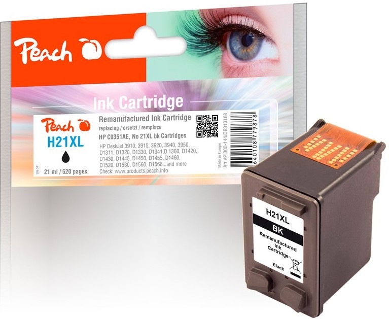Černá inkoustová náplň Peach HP 21 XL s výtěžností 520 stran