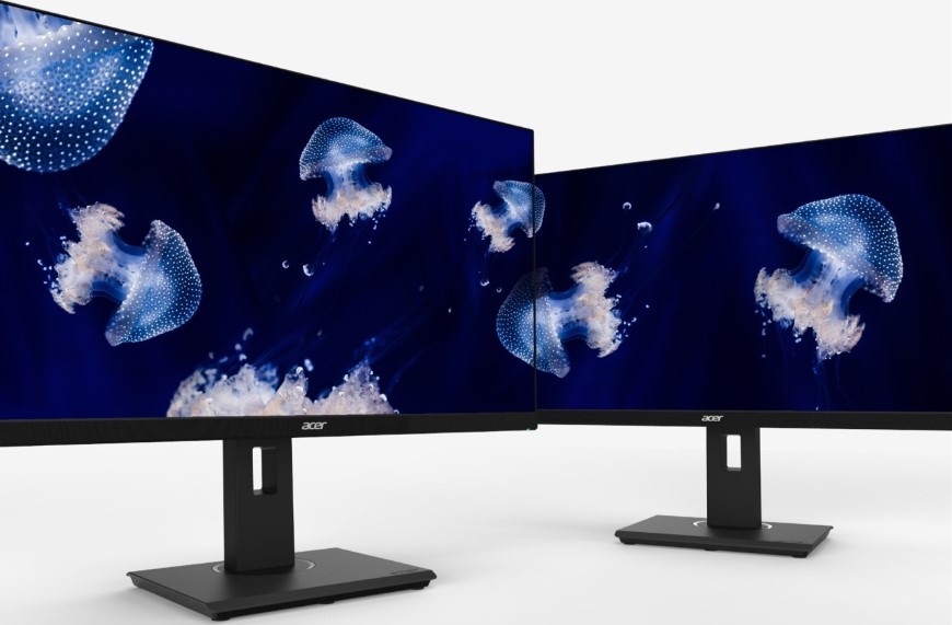 Medúzy v pohybu na dvou propojených monitorech Acer Vero s plynulým obrazem