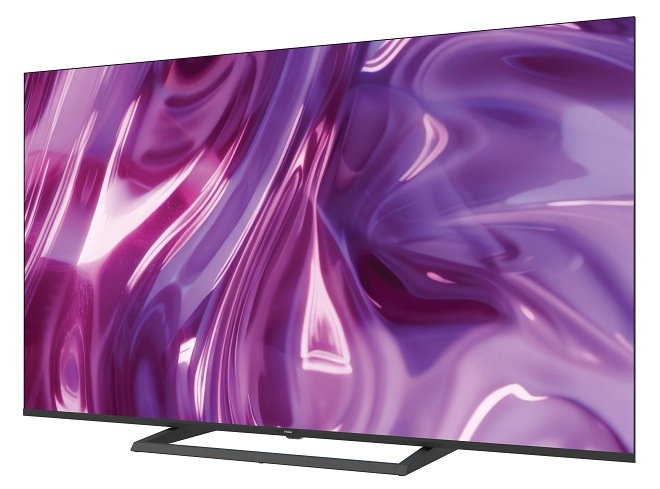 Televize Haier H75S80GUX televize Haier H75S80GUX s fialovou strukturou na obrazovce