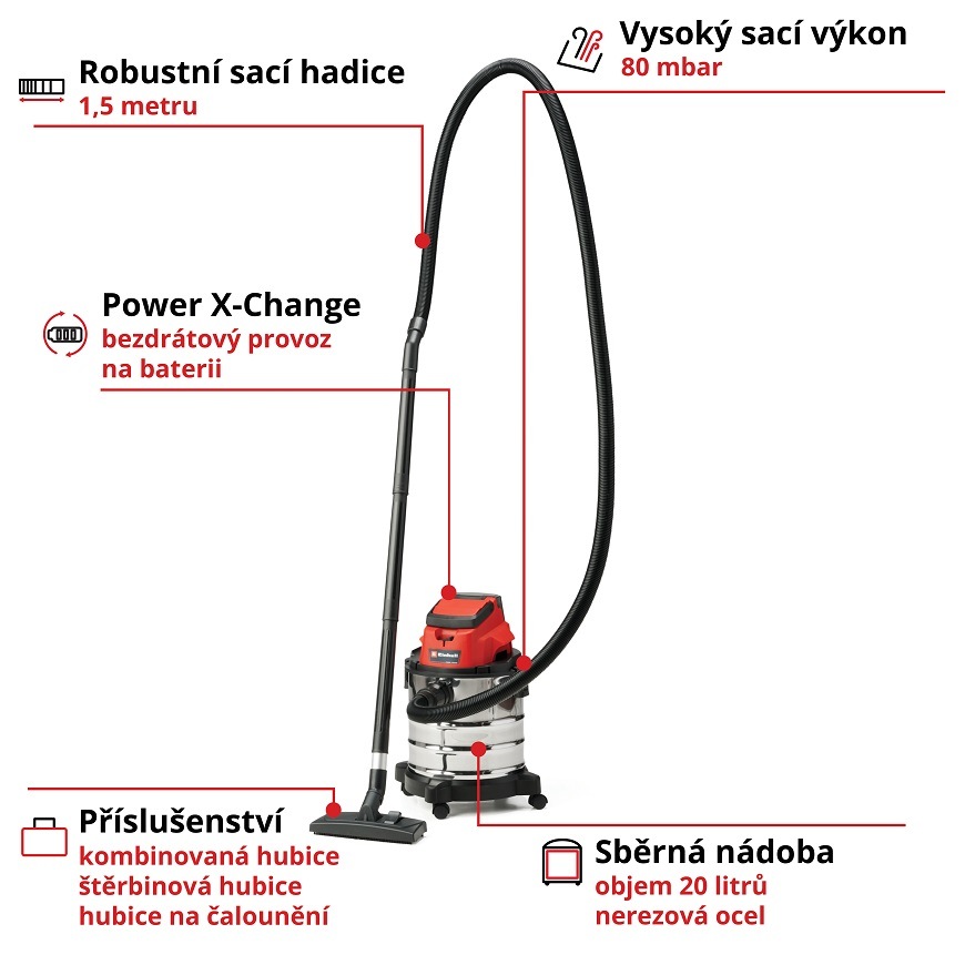 Víceúčelový vysavač Einhell TC-VC 18/20 Li S (bez baterie) 2347130 Víceúčelový vysavač Einhell TC-VC 18/20 Li S (bez baterie) 2347130